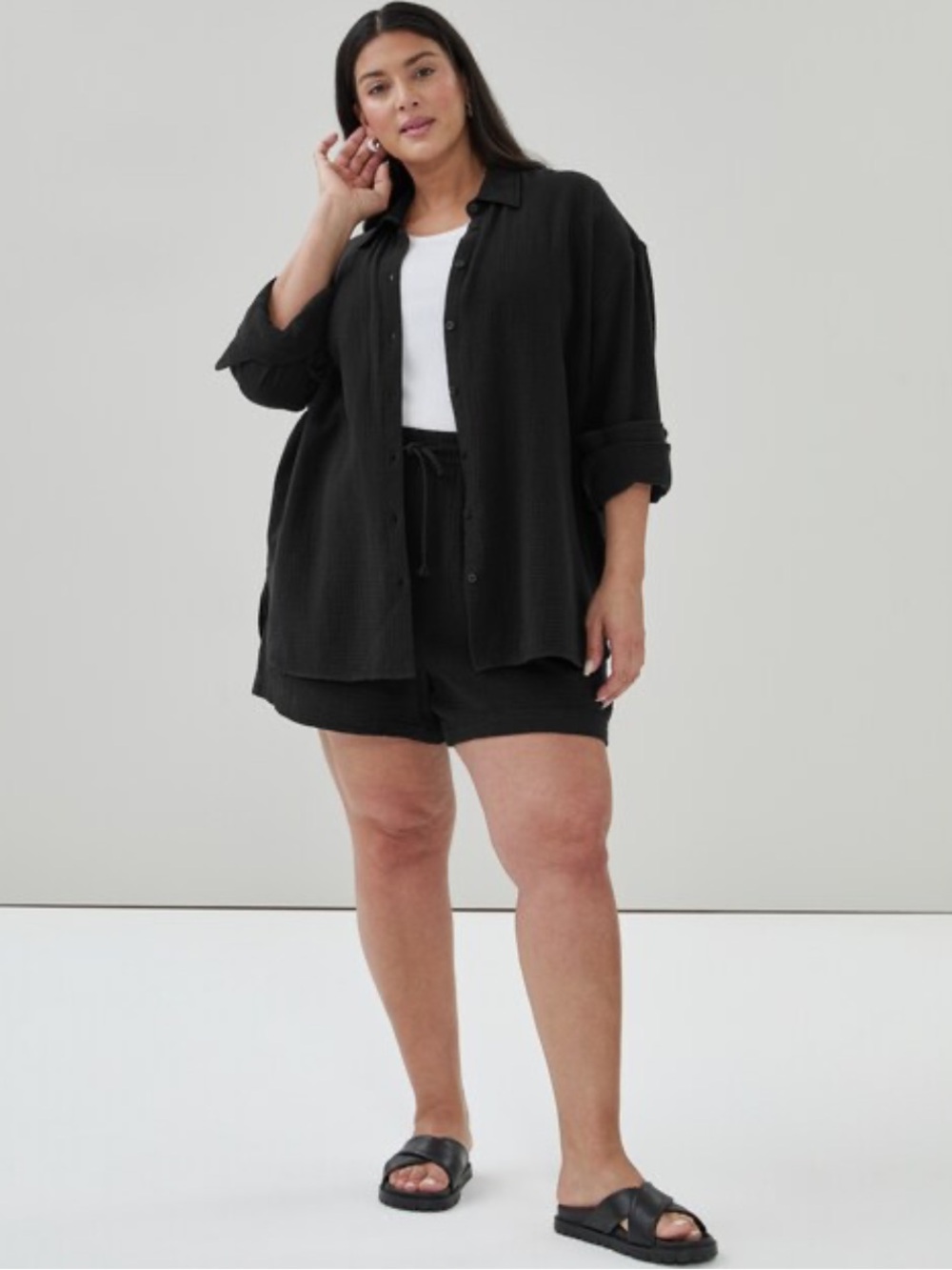 Joe Fresh Black Cotton Garment Gauze Button-Up Cover-Up Size 1X
